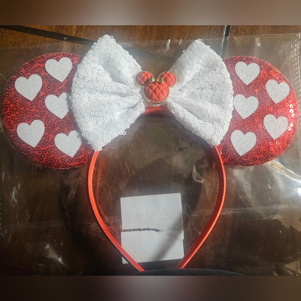 Red and White Heart Sequin Mickey Ears Headband